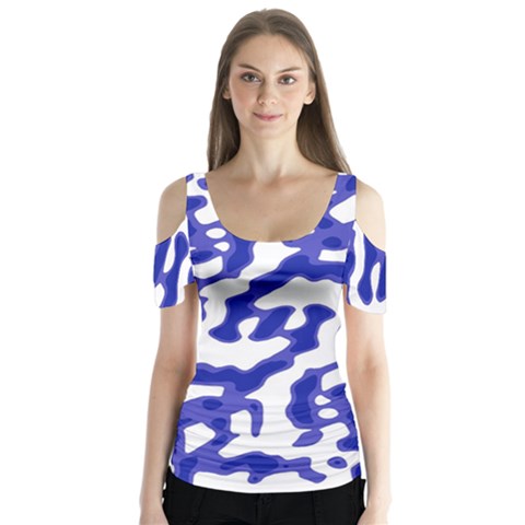 Bright Abstract Camo Pattern Butterfly Sleeve Cutout Tee  by dflcprints