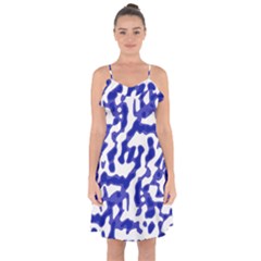 Bright Abstract Camo Pattern Ruffle Detail Chiffon Dress by dflcprints