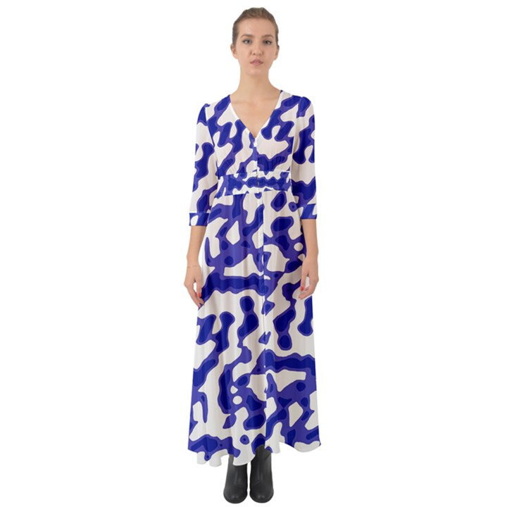 Bright Abstract Camo Pattern Button Up Boho Maxi Dress