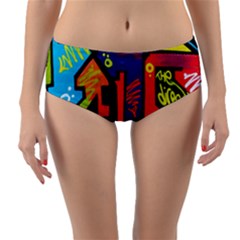 Urban Graffiti Movie Theme Productor Colorful Abstract Arrows Reversible Mid-waist Bikini Bottoms by genx