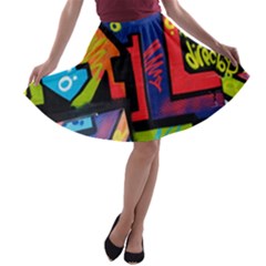 Urban Graffiti Movie Theme Productor Colorful Abstract Arrows A-line Skater Skirt by genx