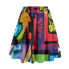 Urban Graffiti Movie Theme Productor Colorful Abstract Arrows High Waist Skirt by genx