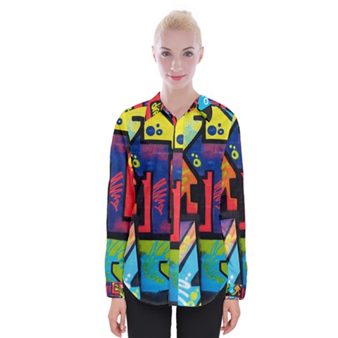 Urban Graffiti Movie Theme Productor Colorful Abstract Arrows Womens Long Sleeve Shirt by genx