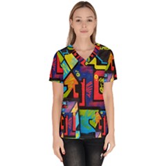 Urban Graffiti Movie Theme Productor Colorful Abstract Arrows Scrub Top by genx