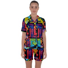 Urban Graffiti Movie Theme Productor Colorful Abstract Arrows Satin Short Sleeve Pyjamas Set by genx