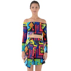 Urban Graffiti Movie Theme Productor Colorful Abstract Arrows Off Shoulder Top With Skirt Set by genx