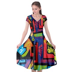 Urban Graffiti Movie Theme Productor Colorful Abstract Arrows Cap Sleeve Wrap Front Dress by genx