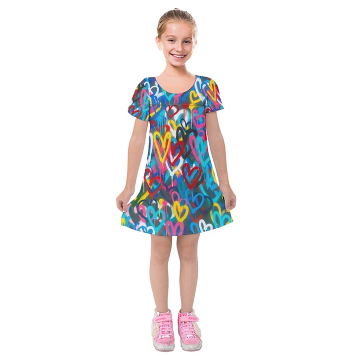 Graffiti Hearts Street Art Spray Paint Rad Kids  Short Sleeve Velvet Dress