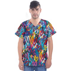 Graffiti Hearts Street Art Spray Paint Rad Men s V-neck Scrub Top