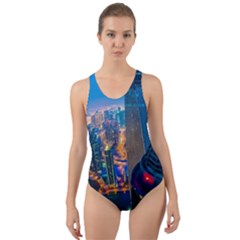 City Dubai Photograph From The Top Of Skyscrapers United Arab Emirates Cut-out Back One Piece Swimsuit by Sapixe