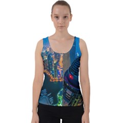 City Dubai Photograph From The Top Of Skyscrapers United Arab Emirates Velvet Tank Top