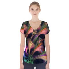 Color Burst Abstract Short Sleeve Front Detail Top by Sapixe