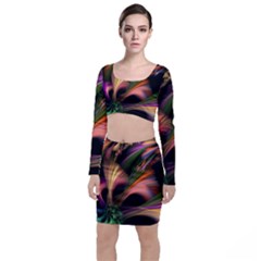 Color Burst Abstract Long Sleeve Crop Top & Bodycon Skirt Set