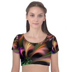 Color Burst Abstract Velvet Short Sleeve Crop Top 