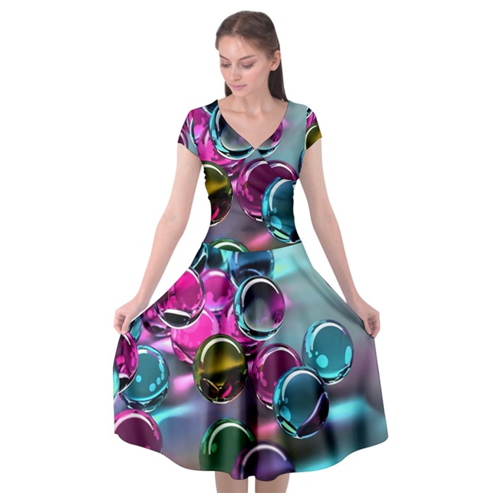 Colorful Balls Of Glass 3d Cap Sleeve Wrap Front Dress