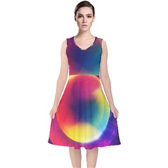 Colorful Glowing V-Neck Midi Sleeveless Dress 