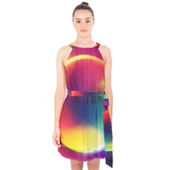 Colorful Glowing Halter Collar Waist Tie Chiffon Dress