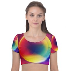 Colorful Glowing Velvet Short Sleeve Crop Top 