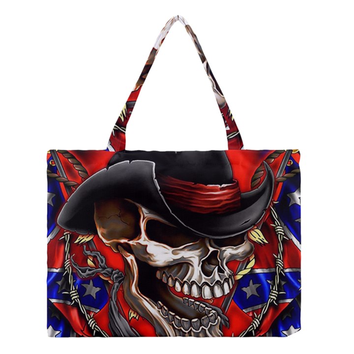 Confederate Flag Usa America United States Csa Civil War Rebel Dixie Military Poster Skull Medium Tote Bag