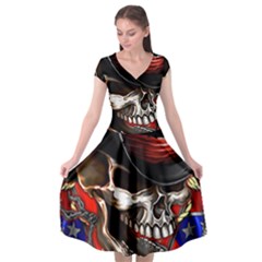 Confederate Flag Usa America United States Csa Civil War Rebel Dixie Military Poster Skull Cap Sleeve Wrap Front Dress by Sapixe