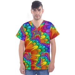 Colorful Trippy Men s V-neck Scrub Top