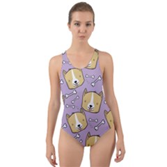 Dog Pattern Cut-out Back One Piece Swimsuit by Sapixe