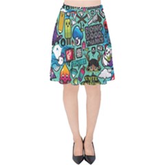 Comics Collage Velvet High Waist Skirt