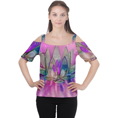 Crystal Flower Cutout Shoulder Tee by Sapixe