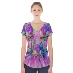 Crystal Flower Short Sleeve Front Detail Top by Sapixe