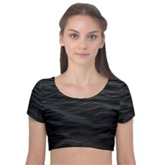 Dark Lake Ocean Pattern River Sea Velvet Short Sleeve Crop Top 