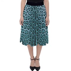 Turquoise Leopard Print Folding Skater Skirt by CasaDiModa