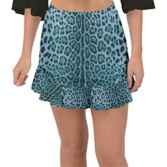 Turquoise Leopard Print Fishtail Mini Chiffon Skirt