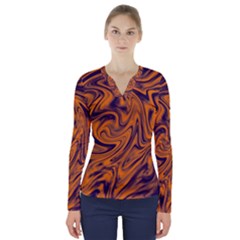 Orange And Purple Liquid V-neck Long Sleeve Top by berwies