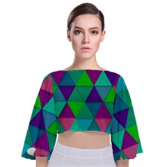 Background Geometric Triangle Tie Back Butterfly Sleeve Chiffon Top