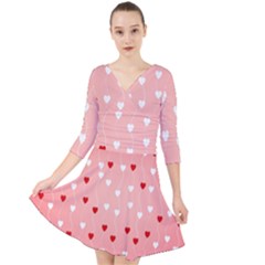 Heart Shape Background Love Quarter Sleeve Front Wrap Dress by Nexatart