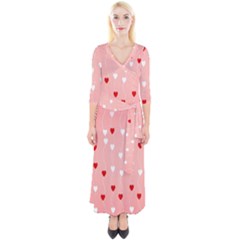 Heart Shape Background Love Quarter Sleeve Wrap Maxi Dress by Nexatart