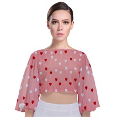 Heart Shape Background Love Tie Back Butterfly Sleeve Chiffon Top