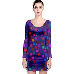 Squares Square Background Abstract Long Sleeve Bodycon Dress by Nexatart