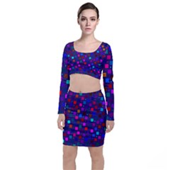 Squares Square Background Abstract Long Sleeve Crop Top & Bodycon Skirt Set