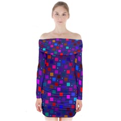 Squares Square Background Abstract Long Sleeve Off Shoulder Dress by Nexatart