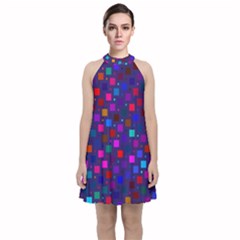 Squares Square Background Abstract Velvet Halter Neckline Dress 