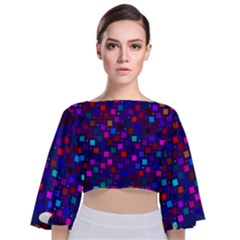 Squares Square Background Abstract Tie Back Butterfly Sleeve Chiffon Top