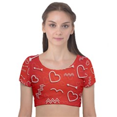 Background Valentine S Day Love Velvet Short Sleeve Crop Top 