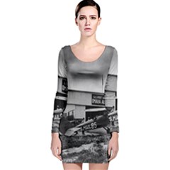 Omaha Airfield Airplain Hangar Long Sleeve Bodycon Dress by Nexatart