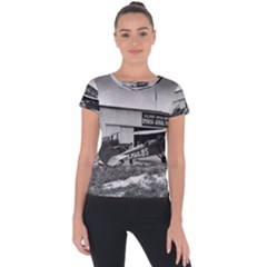 Omaha Airfield Airplain Hangar Short Sleeve Sports Top  by Nexatart