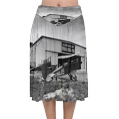 Omaha Airfield Airplain Hangar Velvet Flared Midi Skirt by Nexatart