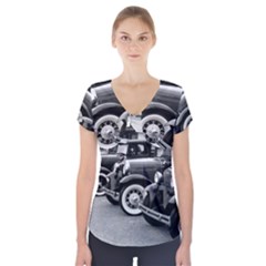 Vehicle Car Transportation Vintage Short Sleeve Front Detail Top by Nexatart