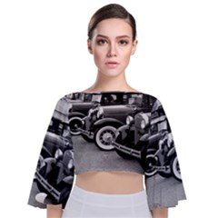 Vehicle Car Transportation Vintage Tie Back Butterfly Sleeve Chiffon Top