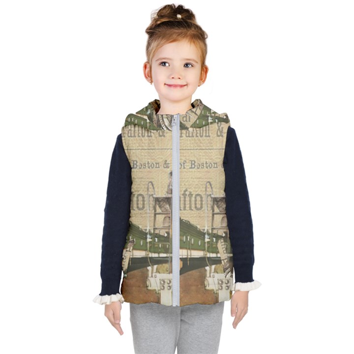 Train Vintage Tracks Travel Old Kid s Hooded Puffer Vest