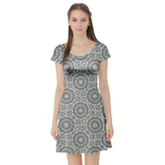 Grey Ornate Decorative Pattern Short Sleeve Skater Dress by dflcprints